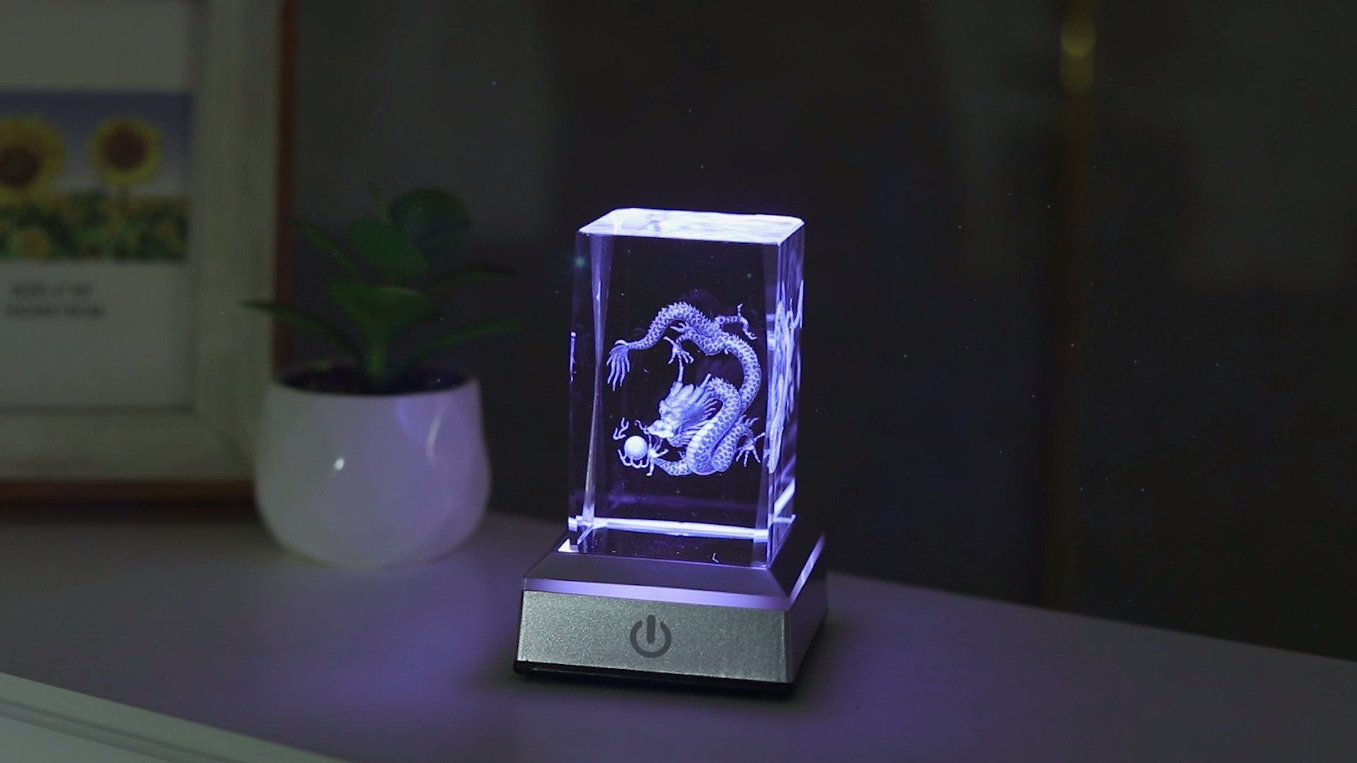 LONGWIN 3D Crystal Chinese Dragon Cube Lamp Multicolor Night Light