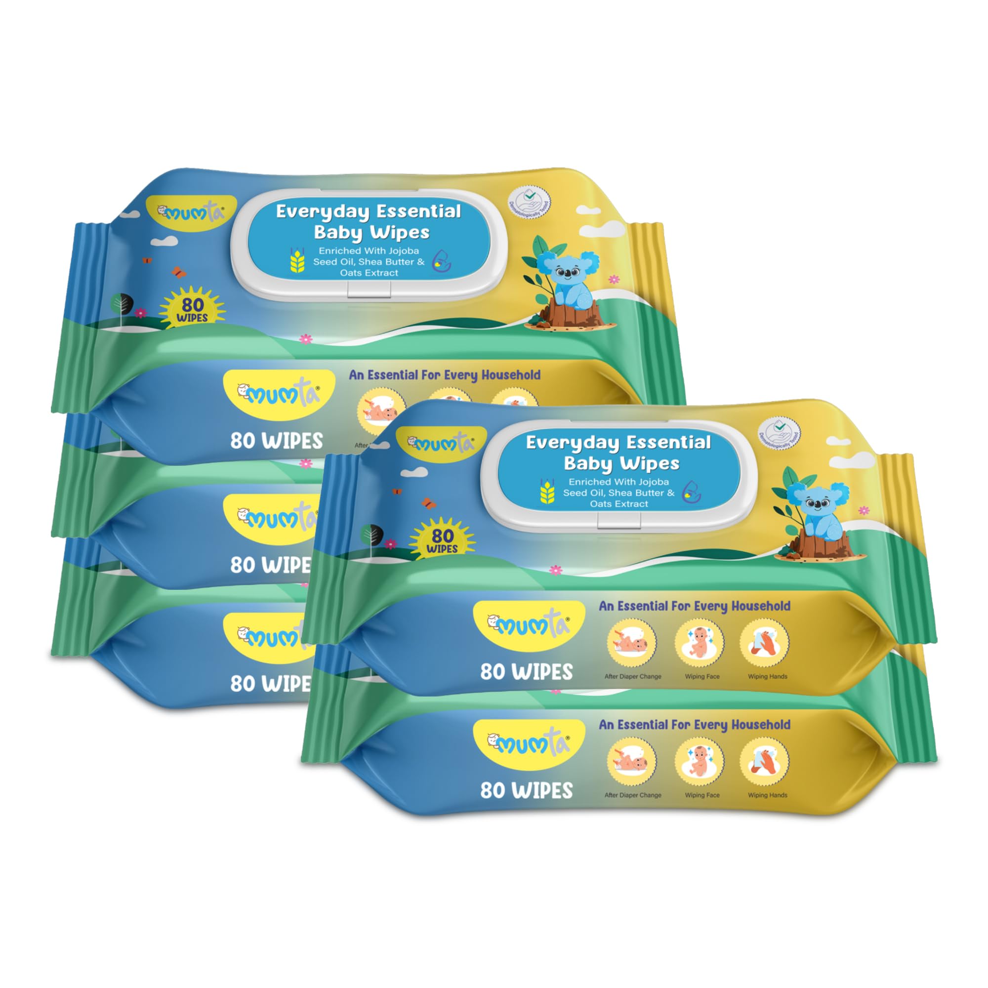 MUMta Cleansing Baby Wipes, Enriched with Aloe Vera, Jojoba seed oil, Shea Butter & Vitamin E - 80 Counts/Pack| Essential Wet Wipes with Lid, Alcohol and Paraben free wipes for Babies/Kids (Pack of 5)-image-43