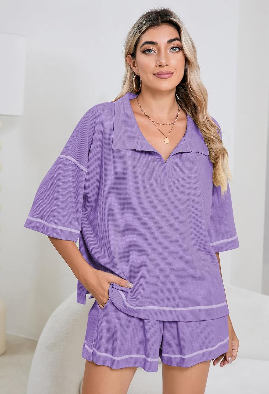 Pink Queen Womens 2 Piece Pajama Sets Short Sleeve Tops Lounge Sets Casual 2 Piece Outfits Summer Short Sets Loungewear - Image 6