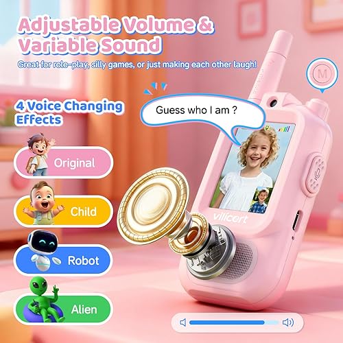 Miniatura 5 de Walkie Talkie - Juguetes de video para niños de 3 a 12 años, paquete de 2 walkie talkies con pantalla, radio de 2 vías de largo alcance con 4