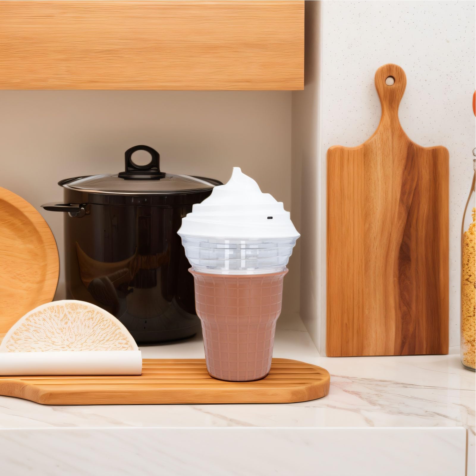 Máquina Eléctrica para Hacer Helados, Máquina de Helado de Capacidad de 450 Ml con Cuchara, Máquina de Yogur Helado con Funcionamiento con un Botón para Helado Casero