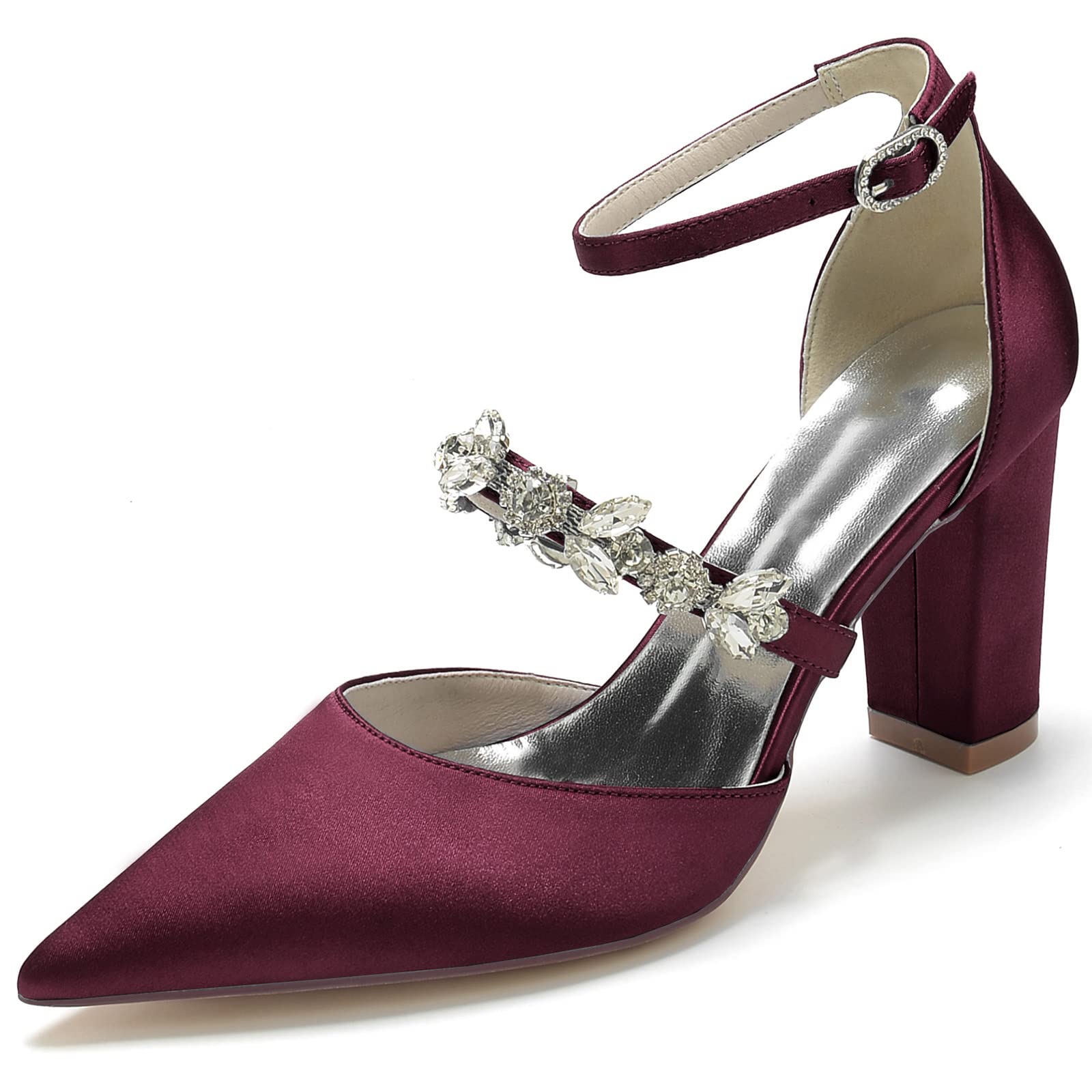 Sandali con Tacco Donna Eleganti Punta Chiusa Moda Scarpe da Sposa con Cinturino alla Caviglia Scarpe col Tacco Donna Punta Appuntito Fibbia Scarpe,Wine Red,40 EU