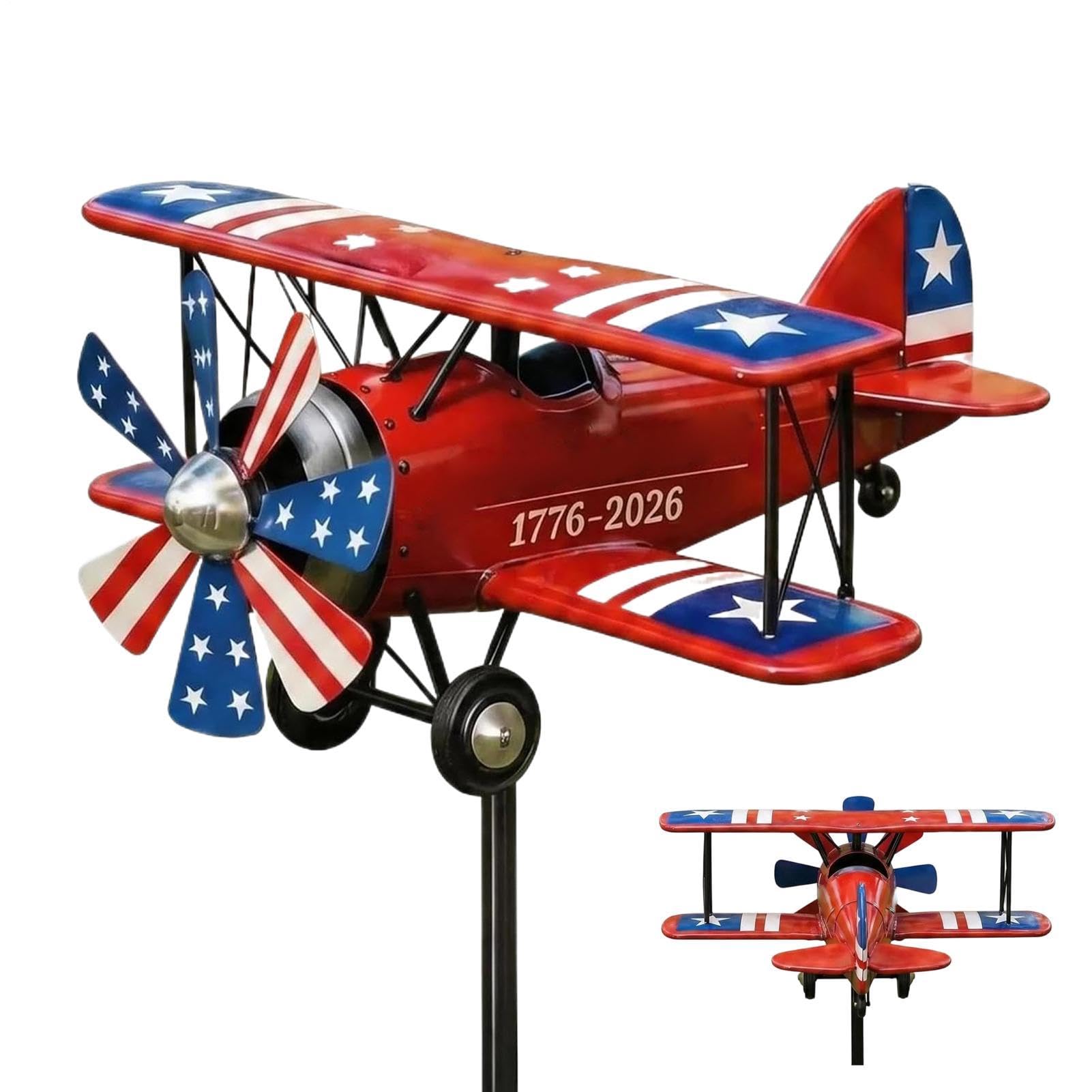 Molinete de viento de avión biplano giratorio para decoración de exterior