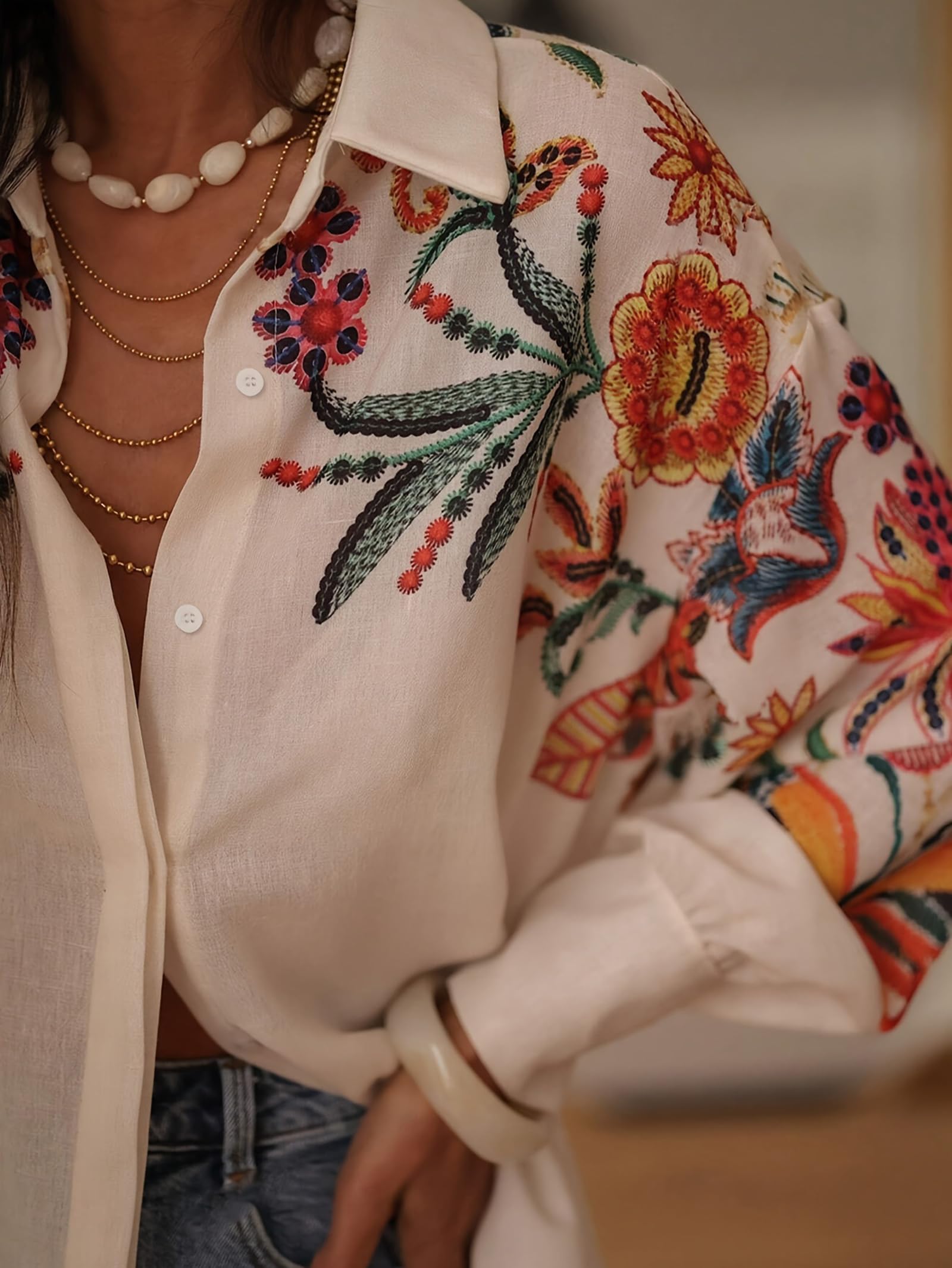 Chemises À Boutons pour Femmes Chemise Décontractée À Manches Longues Blouse Imprimée Florale À Coupe Ample