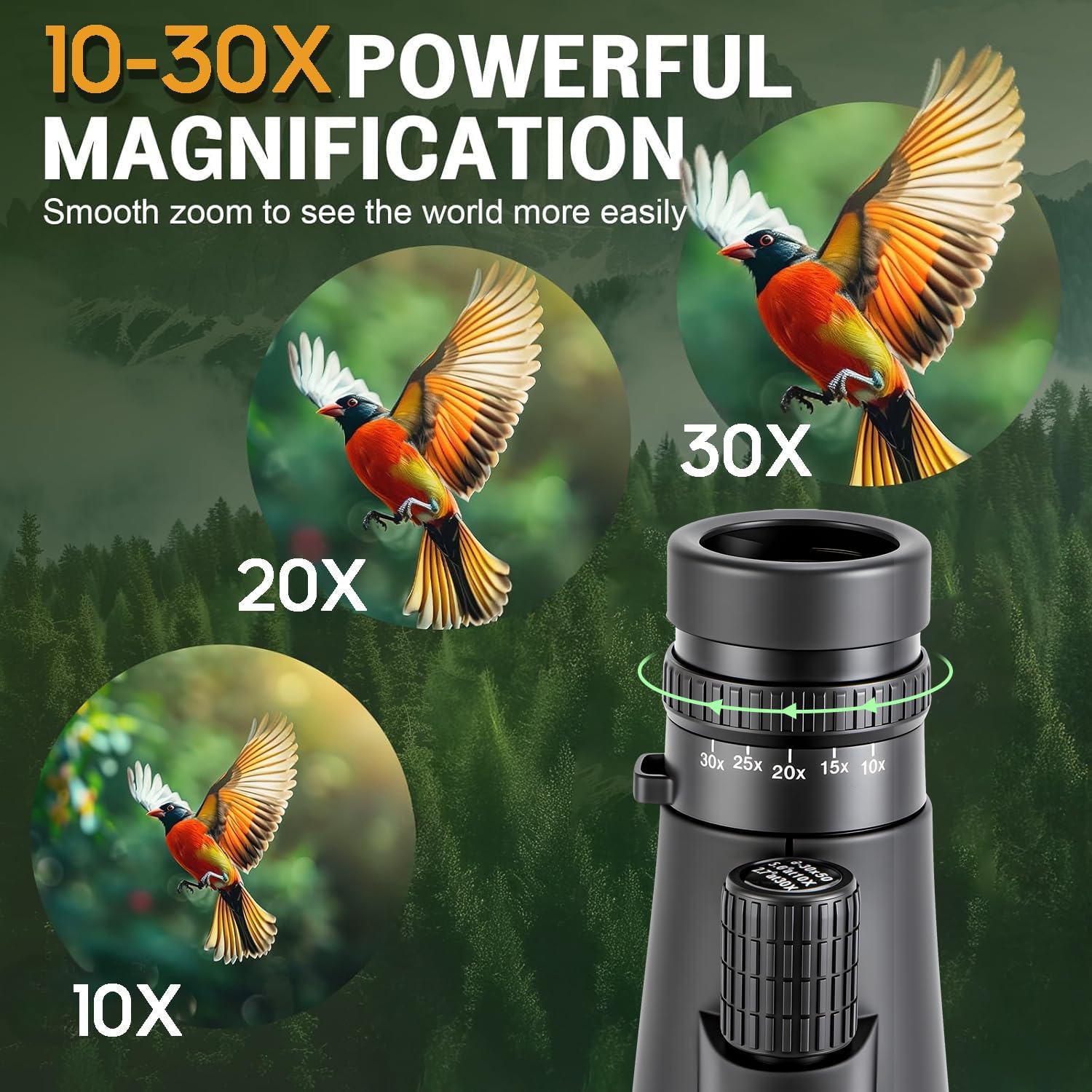 10-30x50 Zoom Monocular Telescope with Smartphone Holder, Hand Starp & Tripod, High Powered FMC & BAK4 Scope, Birthday Gifts for Men Dad Him Husband Teen, Outdoors Hiking Gifts