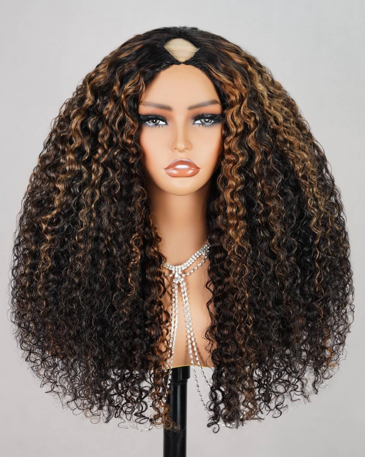 Megalook hair FB30# V Part Wig Human Hair Half Wigs for Women U Part Wig with Clip Highlight Wigs 12A Deep Curly Wig Human Hair 200% Density Glueless