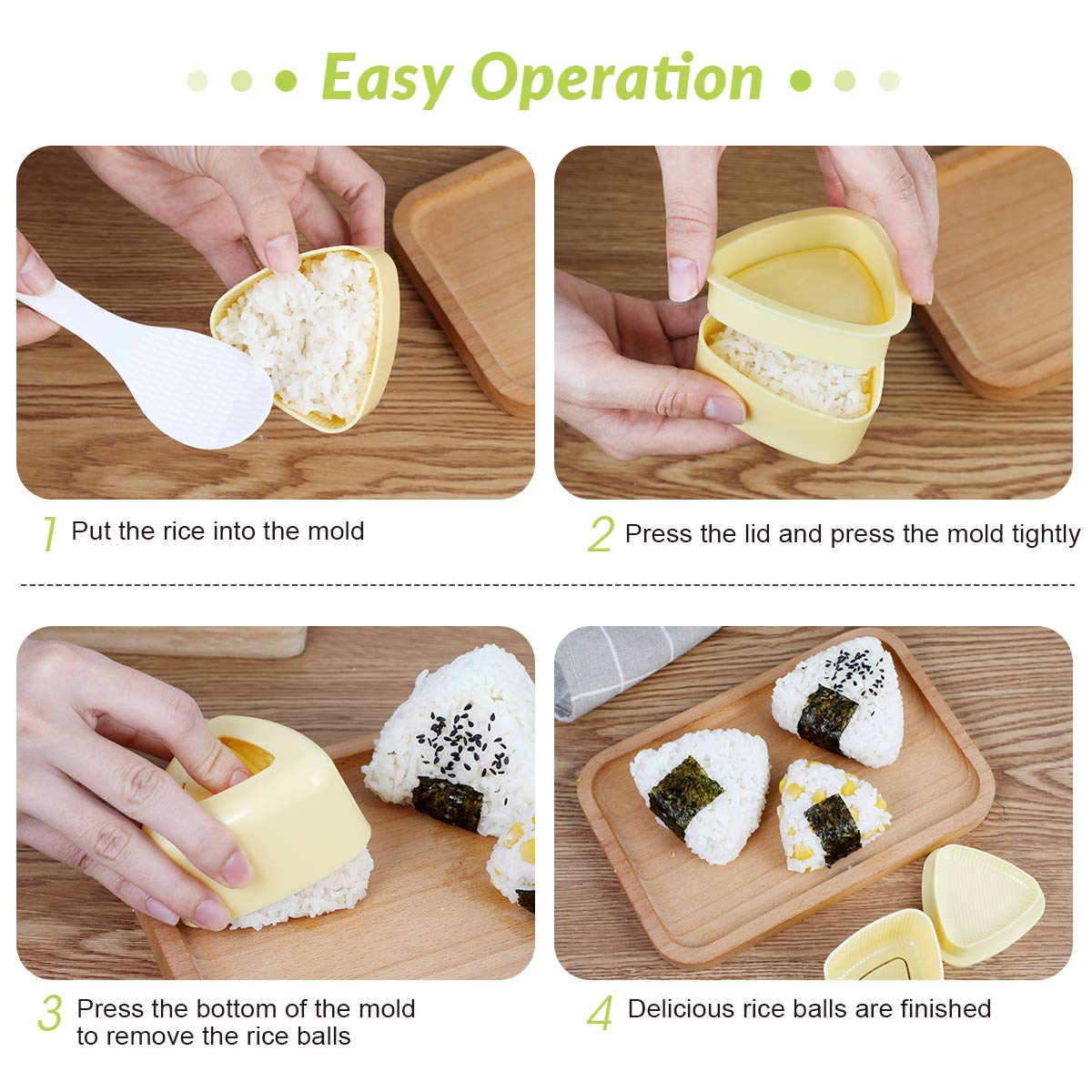 Lot de 4 moules à sushis antiadhésifs pour nigiri - Kit de fabrication de sushis en forme de riz - Outils de bricolage pour bricolage - Moule à onigiri, moule à sushis Lot de 4 moules à sushis antiadhésifs pour nigiri - Kit de fabrication de sushis en forme de riz - Outils de bricolage pour bricolage - Moule à onigiri, moule à sushis