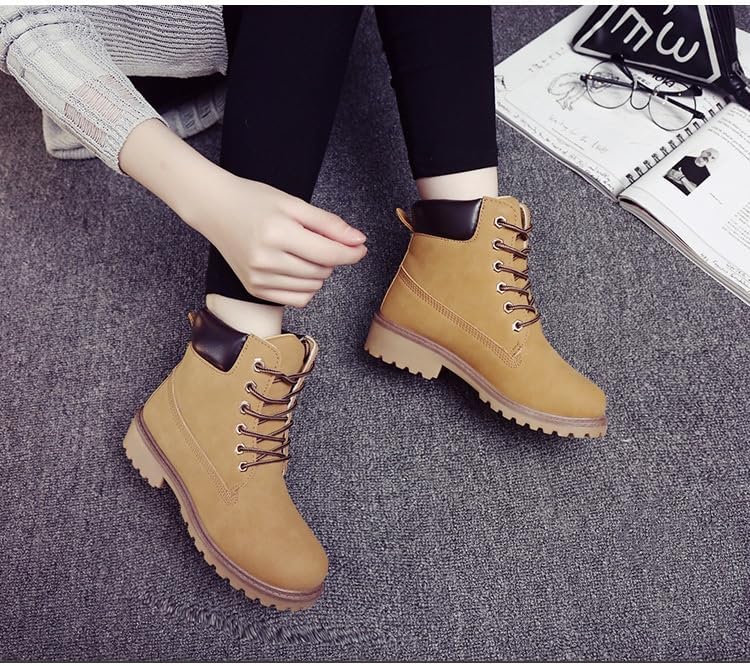 Women's Brown Waterproof Work Hiking Ankle Boots Non Slip Lightweight Outdoor Combat Boots for Trekking Walking Snow Winter