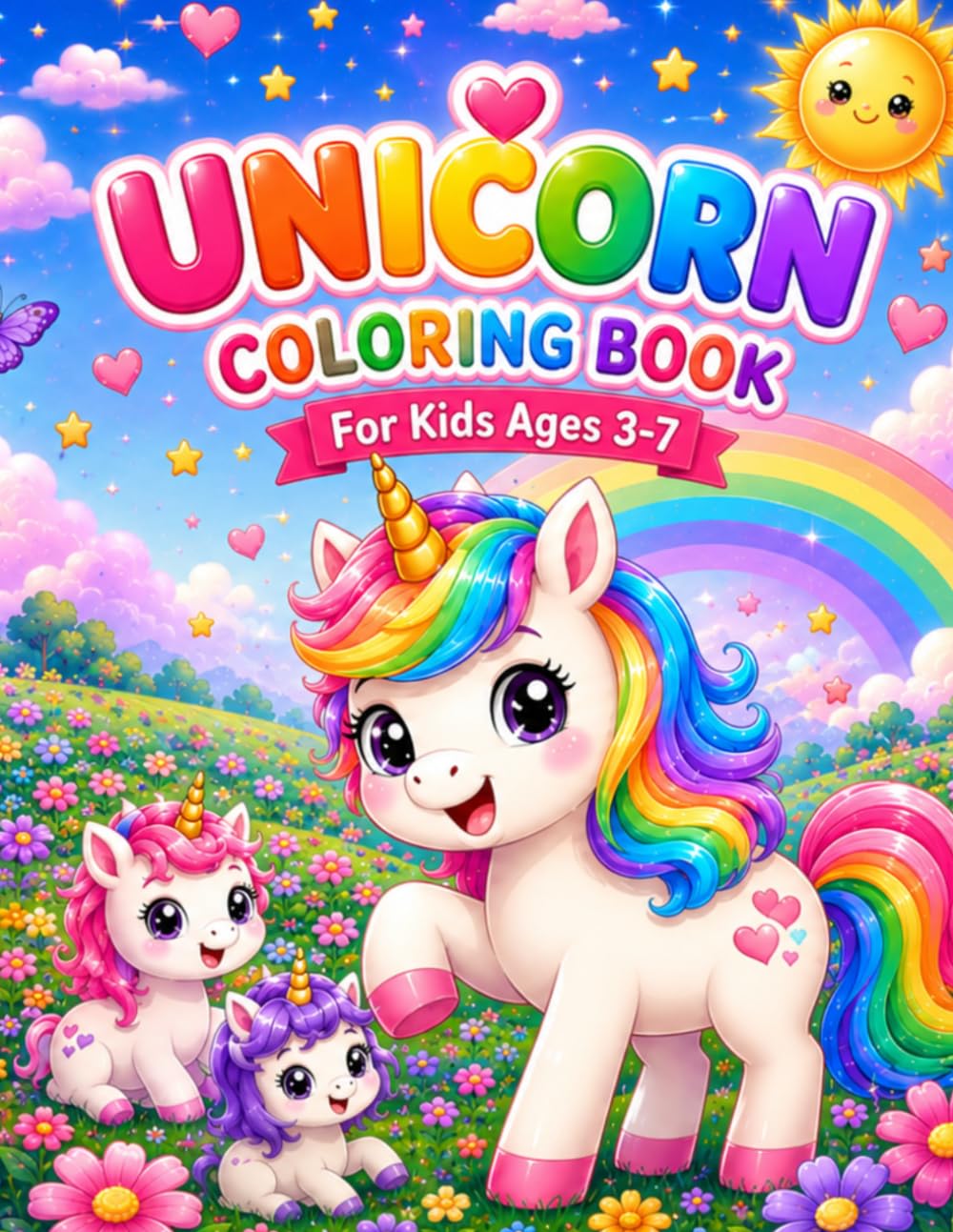 UNICORN COLORING BOOK: 50 Cute and Easy Unicorn Coloring Pages for Kids Ages 3-7