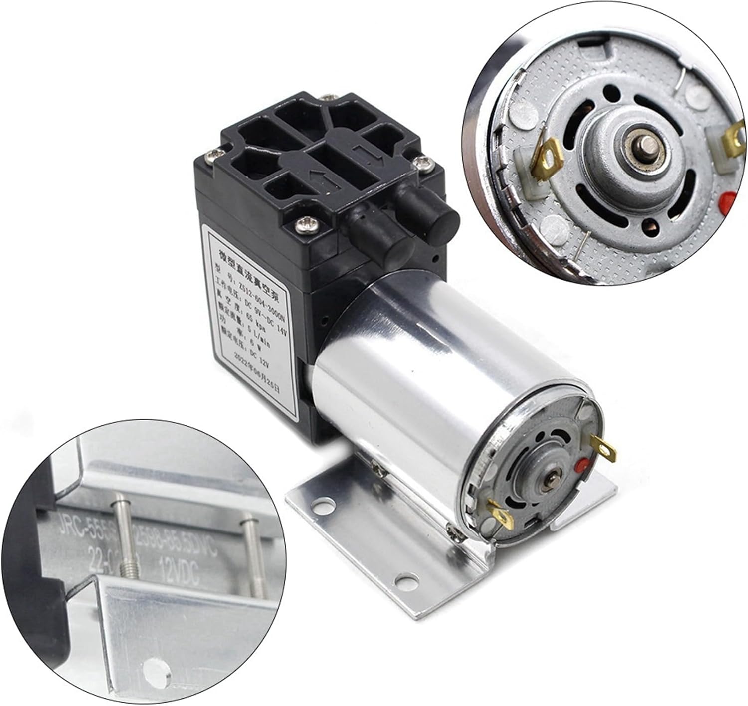 2X 65-120Kpa DC12V 6W ミニ真空ポンプ 負圧吸引ポンプ ホルダー付き ガス分析サンプリング用