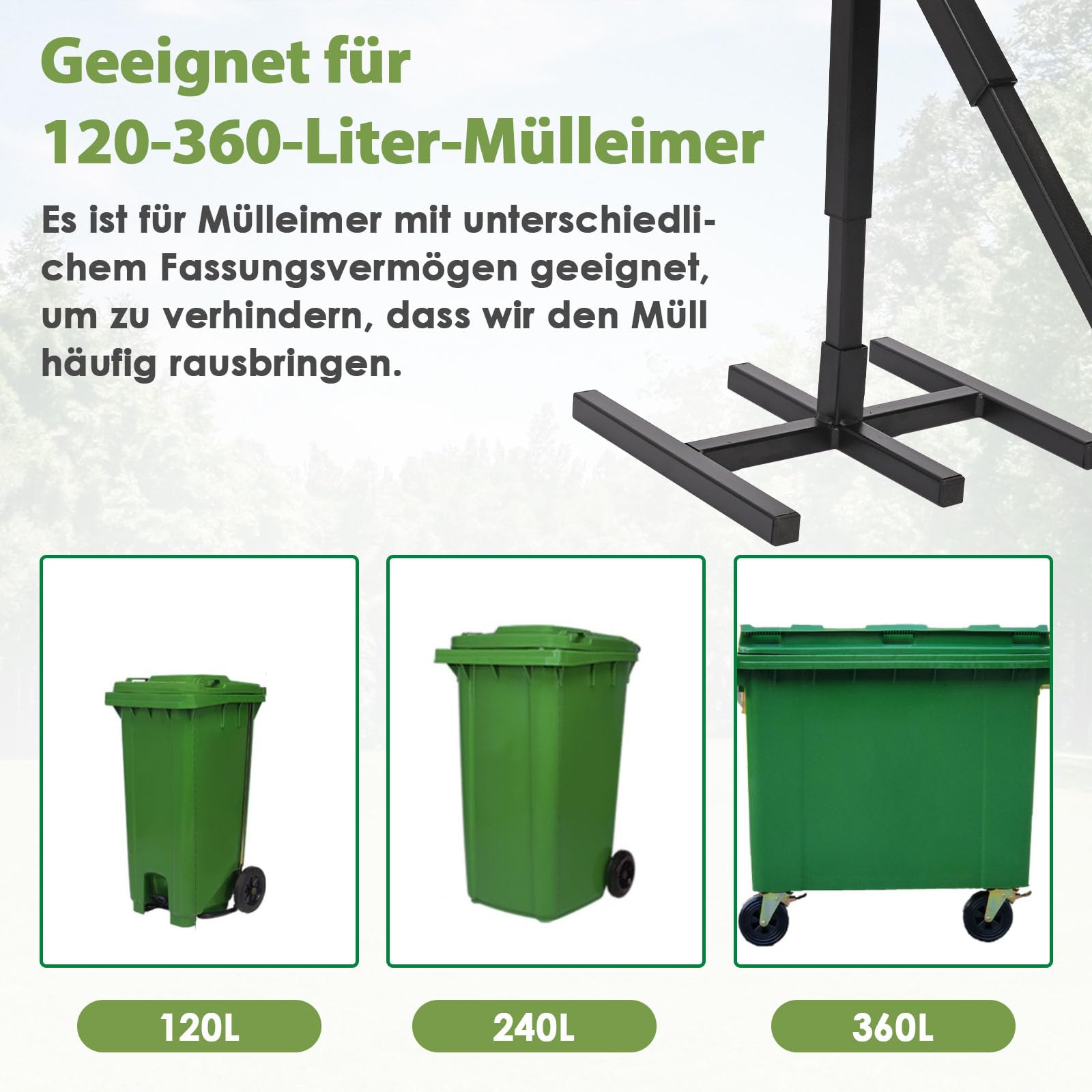 Müllpresse Mülltonnen Presse, Höhenverstellbar Müllverdichter Manuelle Hausmüllpresse, Mülleimer Presse Für Hausmüll, Restmüll und Kartons, Müllkomprimierer Geeignet für 120-360-Liter-Mülleimer
