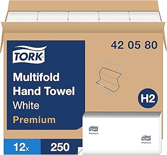 Tork Multifold Hand Towel, White, H2, Premium, soft and absorbent, 1-Ply, 12 x 250 Sheets, 420580