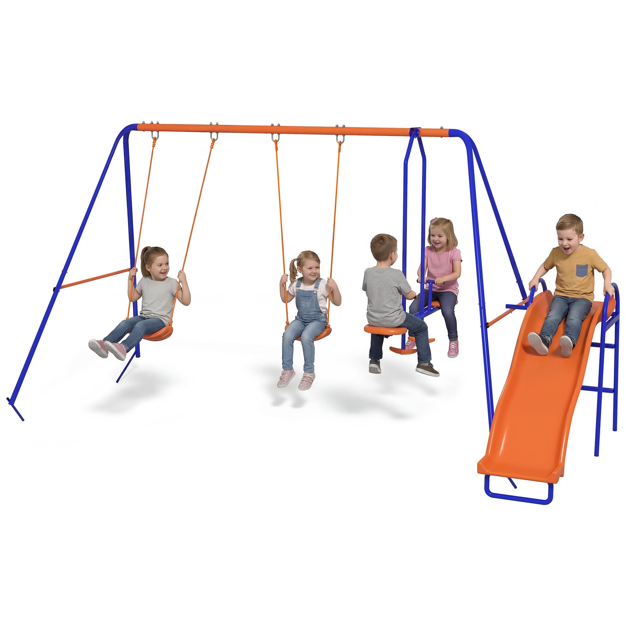 Outsunny 4-in-1 Metal Swing Set with Double Swings, Glider & Slide