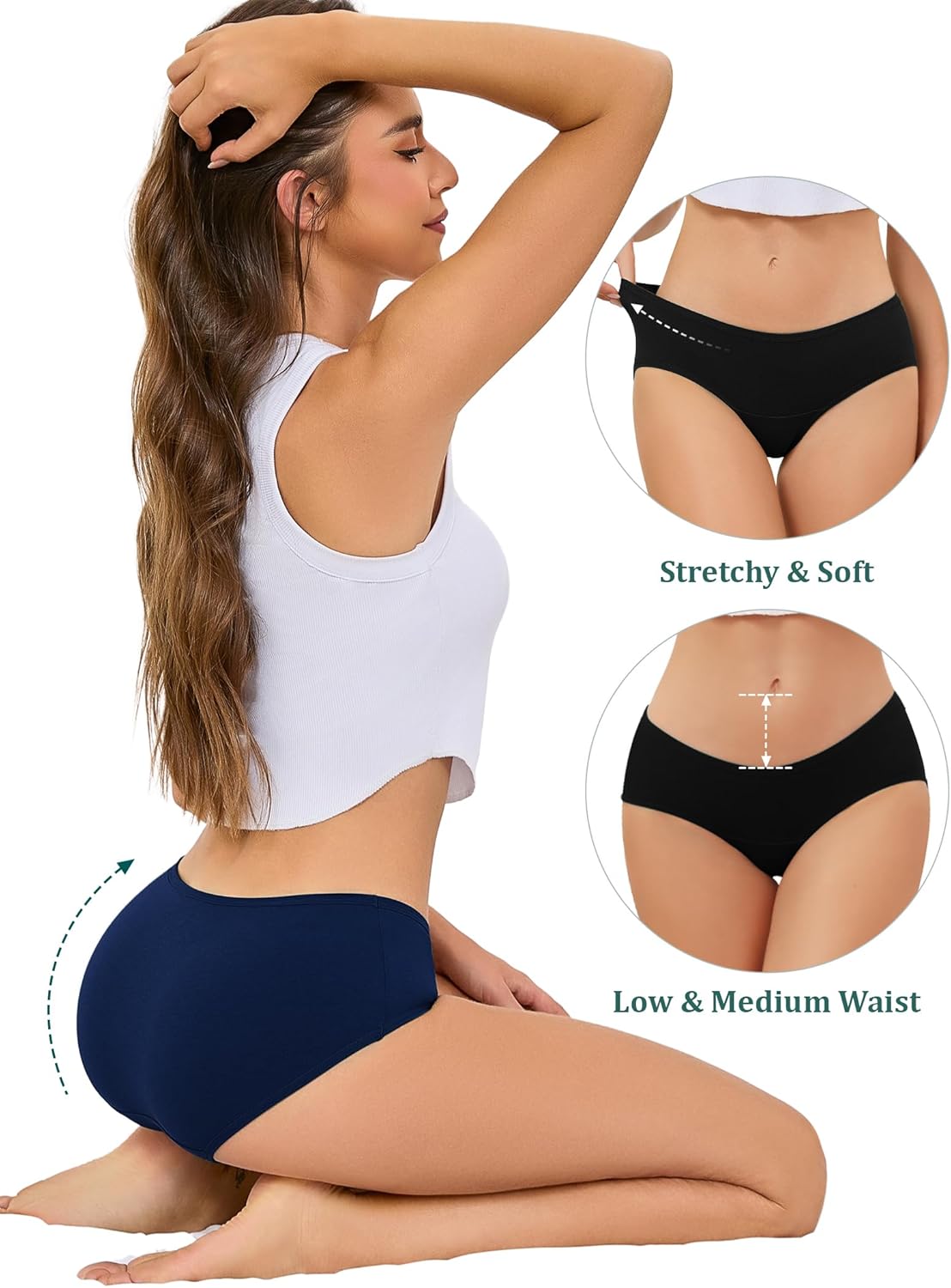 voenxe Cotton Underwear Women Hipster Brief Panties,Breathable Women's Full Coverage Bikini,Soft Workout Ladies Undies,5 Pack - Image 5