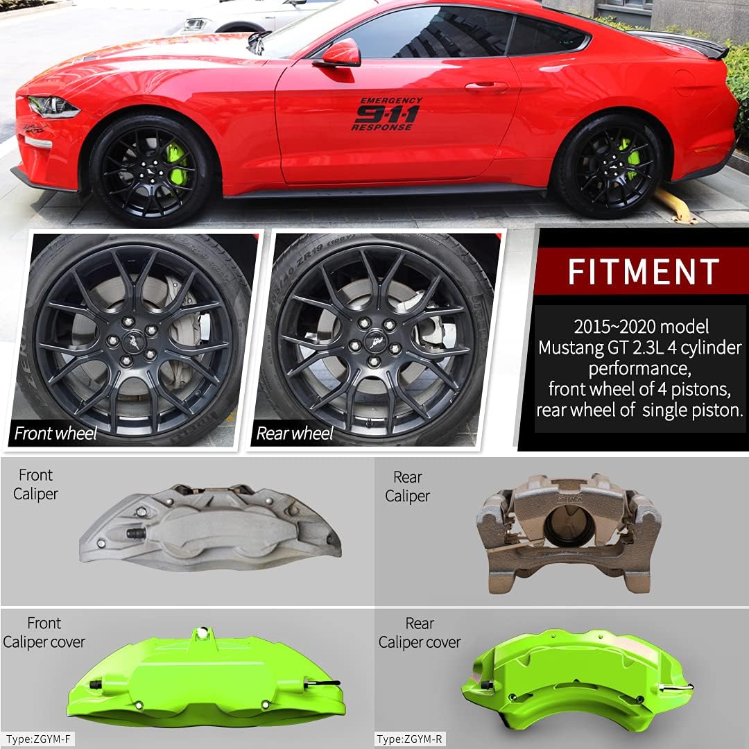 AOOA Aluminum Green Caliper Covers Black Character Fits 2015-2023 Mustang Performance GT Edition,Brake Caliper Covers Kit,Easy Install,Powder Coating Caliper Covers (set of 4)