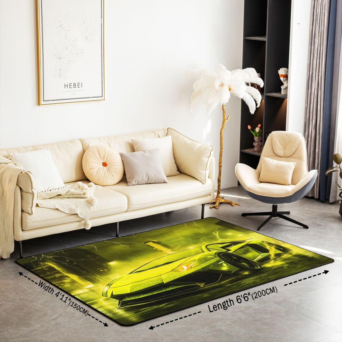 Homewish Dywaniki samochodowe Speed 100 x 150 cm do sypialni salonu - żółty rozjaśniający samochód nowoczesny dywan podłogowy samochód wyścigowy duże dywany sporty ekstremalne gra nie gubi włosia