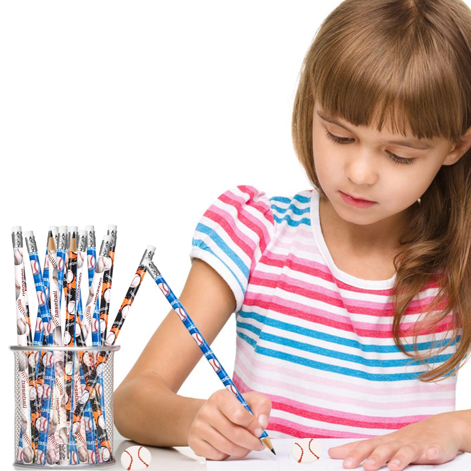 HLenyoy 36 Pièces Crayons de Sports,36 Pièces Gommes de Sports,Crayon à Dessin sur Thème de Baseball, Fourniture Scolaire