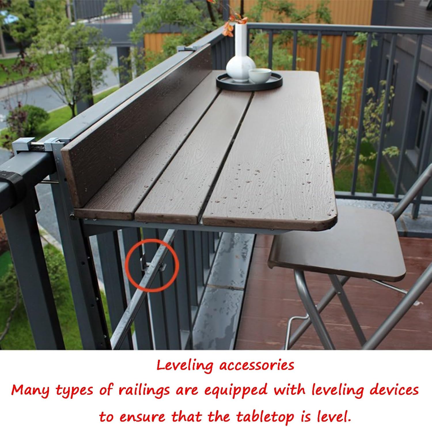 Adjustable Height Balcony Hanging Table - Foldable Railing Table for Patio - Multi-Functional Outdoor Bar Table (39.4" x 14.6") - Perfect for Small Spaces