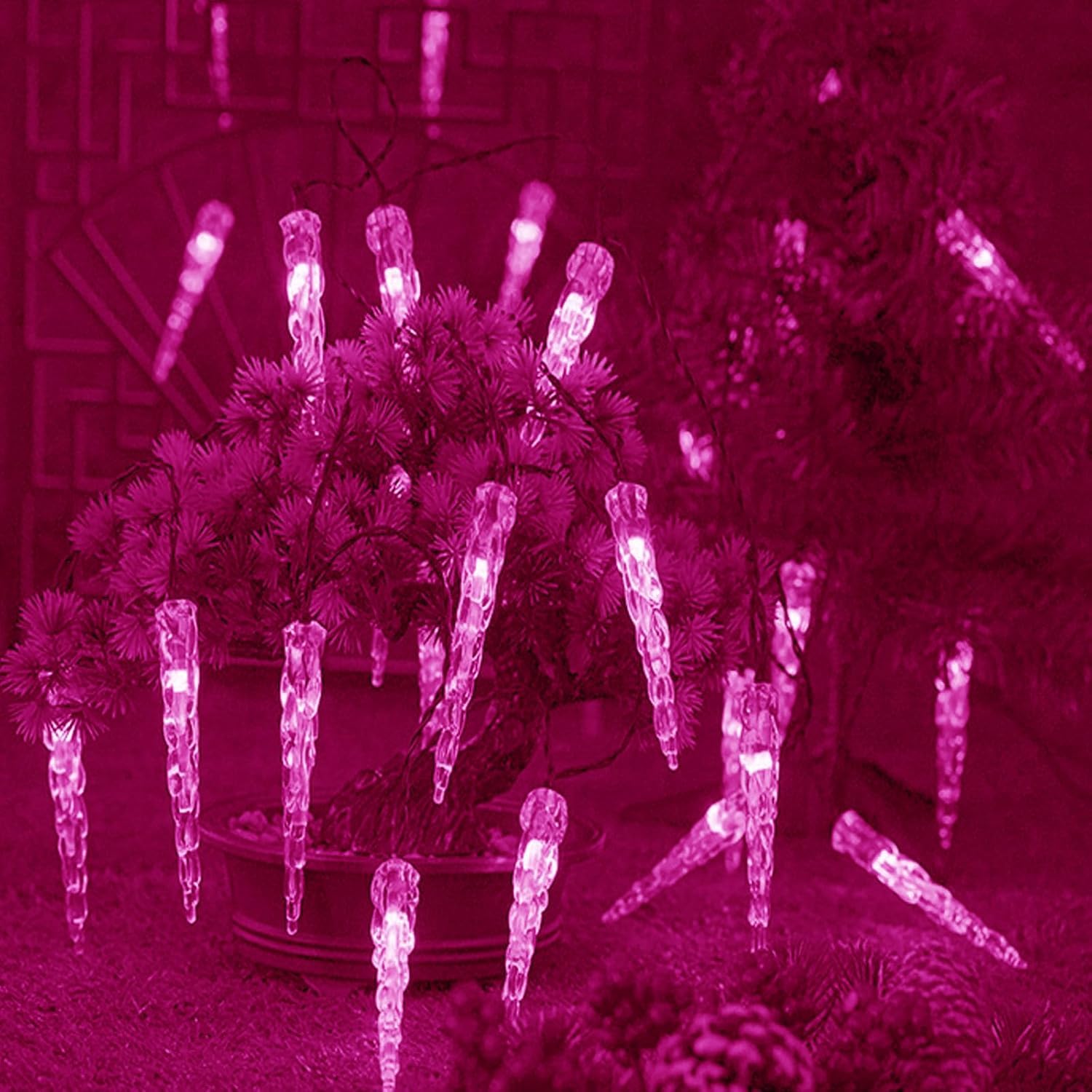 Lód wróżka LED, 10 metrów 80 diod LED na baterie plastikowe lodowe bajki oświetlenie kurtyny do każdego ogrodu, trawa, wesele, wakacje, dekoracja imprezowa (różowy)