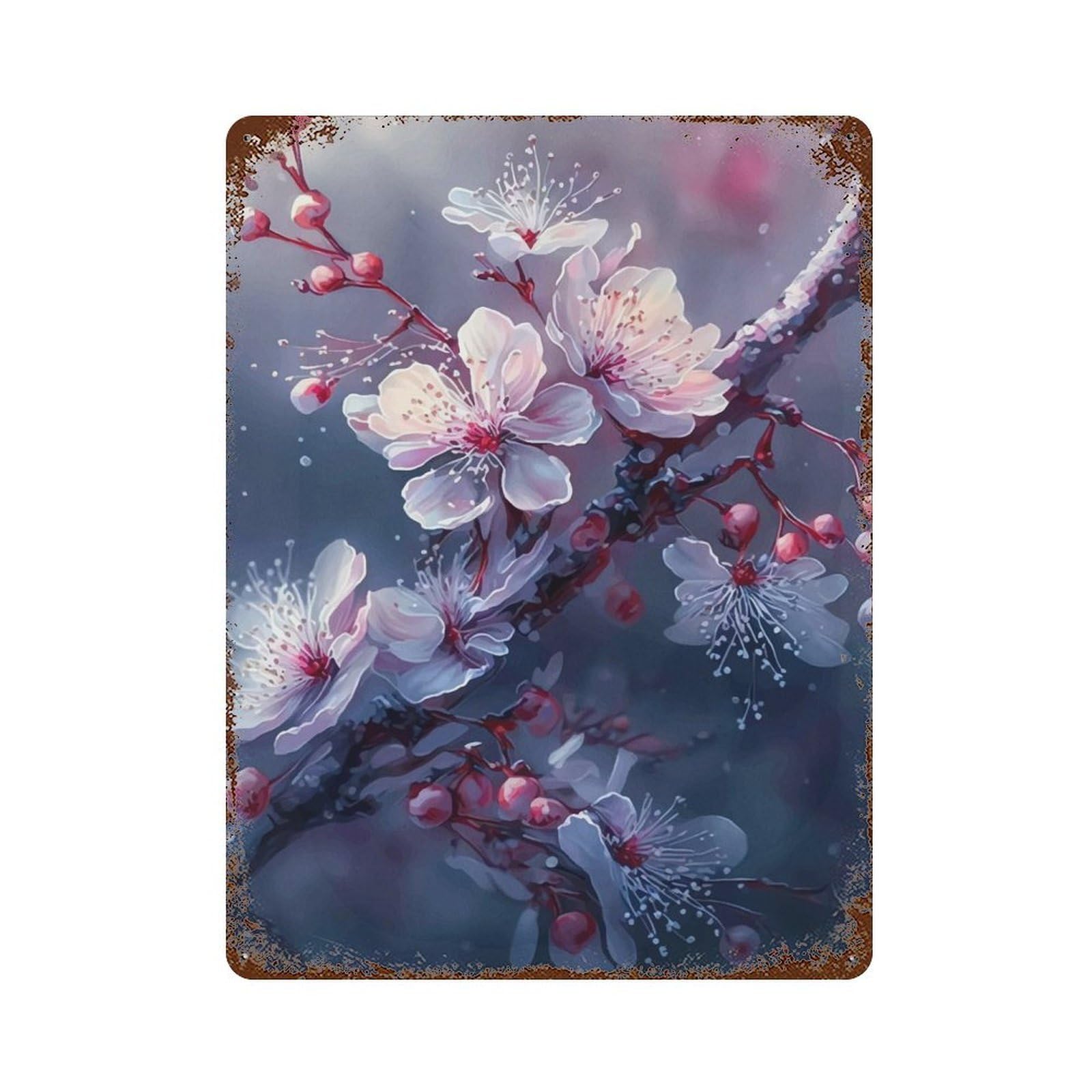 Cherry Blossom Landscape Vintage Rust Metal Sign 15.7"x11.8", for Pub, Kitchen And Man Cave Decor, Rustic Home Decor