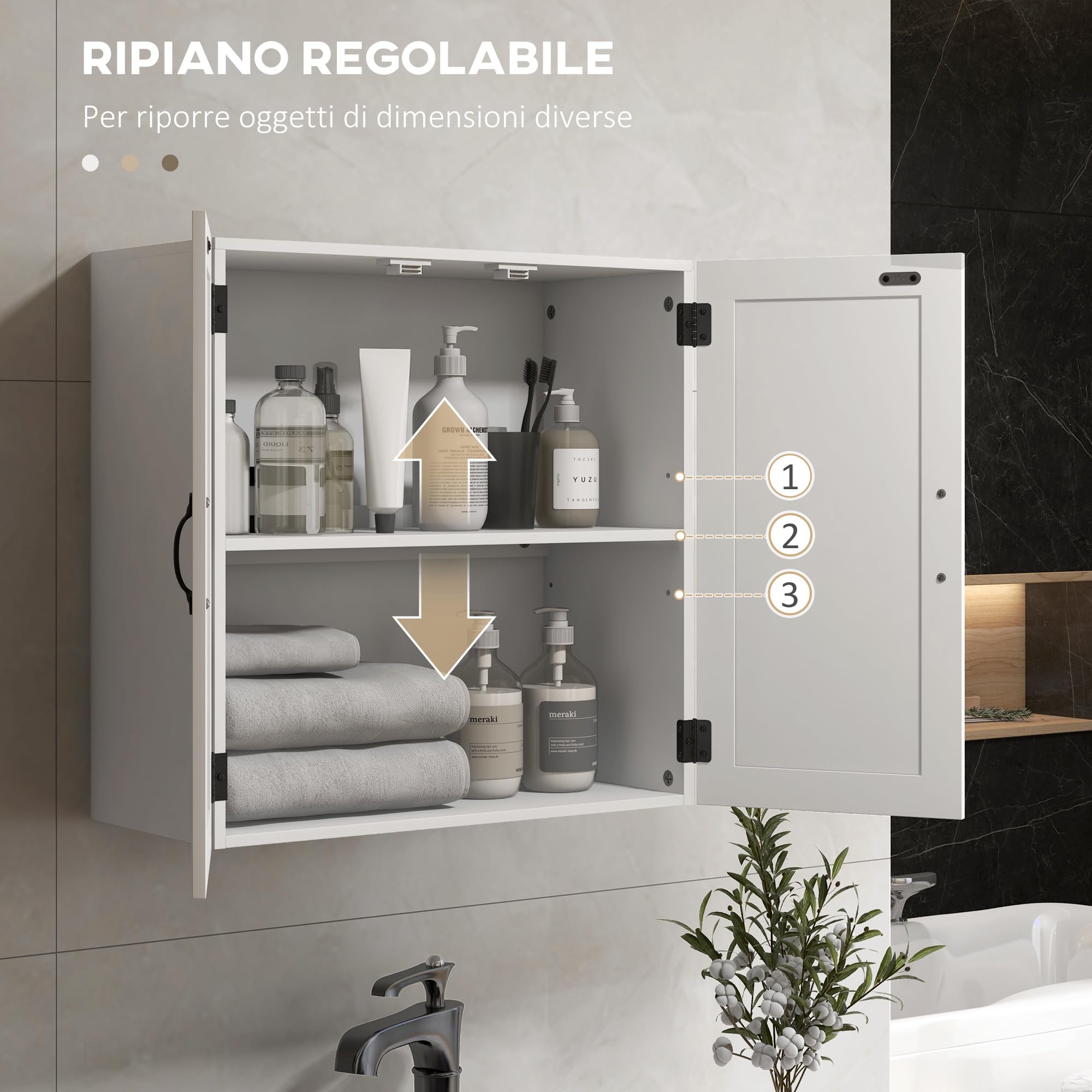 kleankin Armadietto Pensile da Bagno in Legno, Mobile Bagno a Parete Salvaspazio Stile Country con Ripiano Regolabile, 60x30x60cm, Bianco