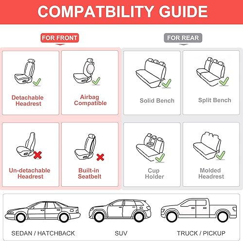 Miniatura 25 de Juego completo de fundas grises para asientos delanteros y traseros, fundas universales para asientos delanteros y traseros para automóviles