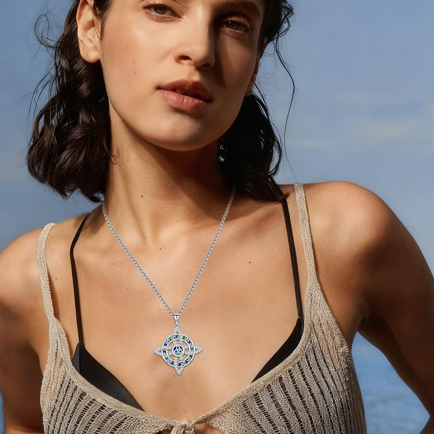 Collar de Nudo de Bruja para Mujer, Collar con Colgante de Nudo Celta de Plata de Ley 925 con Piedra Lunar Joyeria Wicca Bruja Amuleto Regalo para Mujer Niña