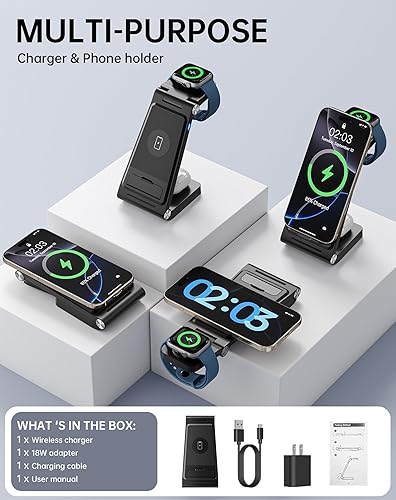 Miniatura 6 de Cargador rápido inalámbrico portátil para viaje 2026 para Apple y estación de carga Android, carga 3 en 1 para iPhone 17, 16, 15, 14, 13, 12, Apple