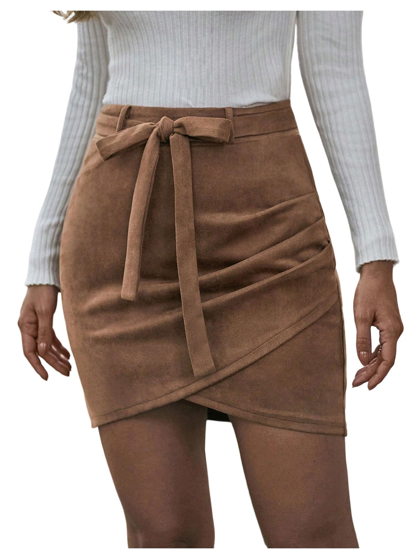 SweatyRocks Womens Corduroy Mini Skirt High Waitsed Belted A Line Casual Short Skirts