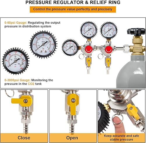 Miniatura 3 de Regulador de CO2, regulador de barril de cerveza, entrada CGA320 Piezas de Kegerator de doble calibre con control de precisión y válvula de