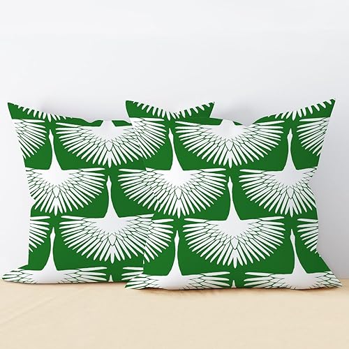 Miniatura 3 de Zyadsinoudor Set of 2 Throw Pillowcase Green Swan Pillow Case Ethnic Style 20x20in Decorative Pillow Home Cotton Linen Elegant Throw Pillowcase for