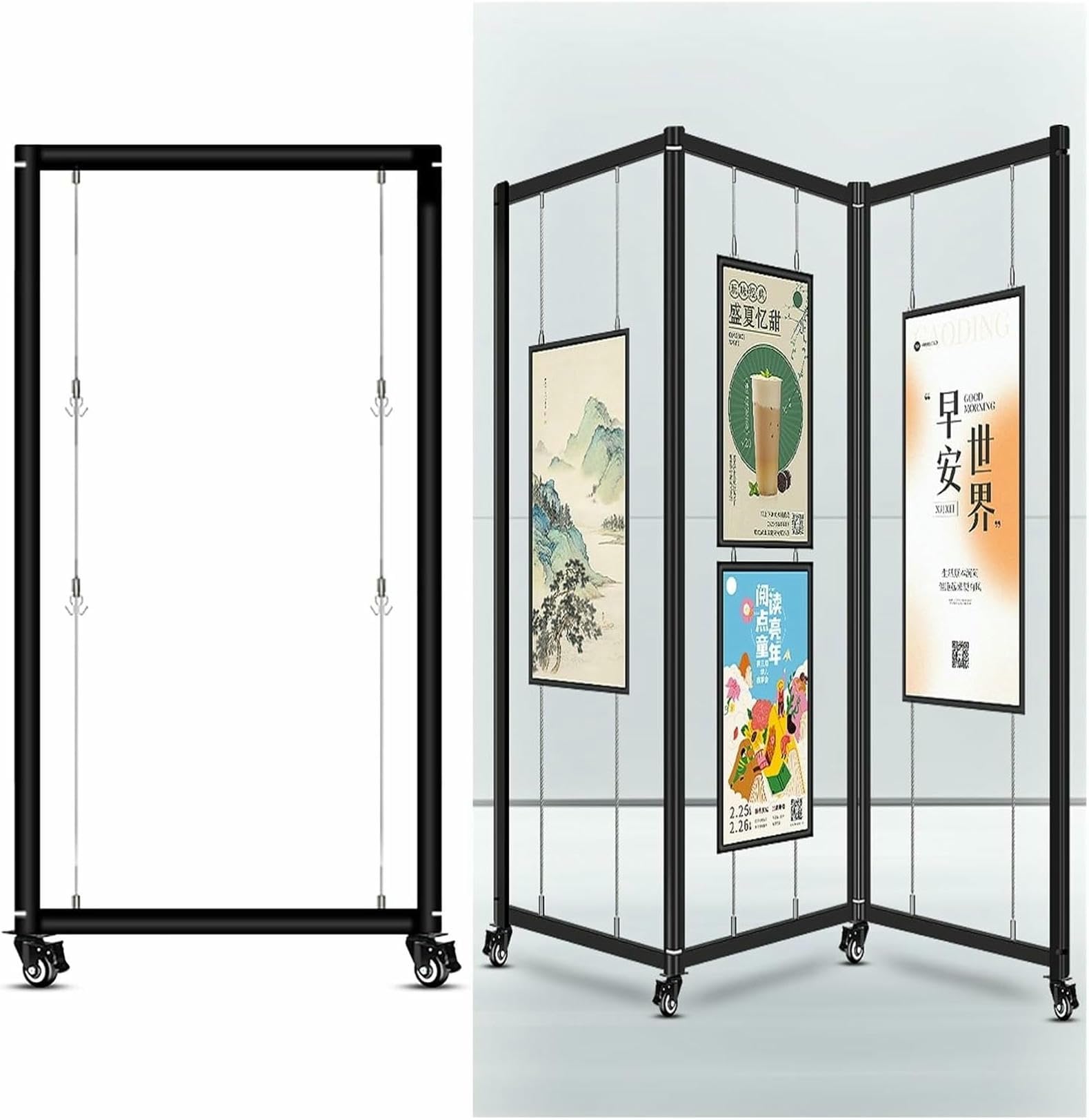 SWENEEN Folding Exhibition Rack Wheels,Metal Shelf Billboard,Freestanding Display Art Fair,Booth,8pcs-100x220(39.4x86.6in)