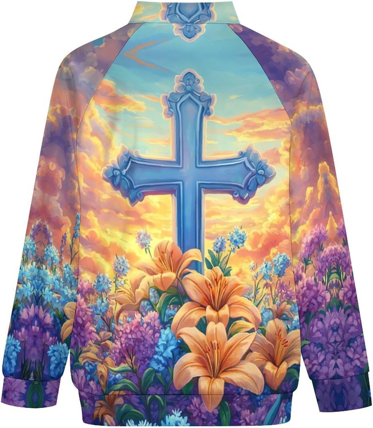Crosss Flower Men's Zip Up Sweatshirt Casual Sweater Jackets Long Sleeve Tops Lightweight Coat