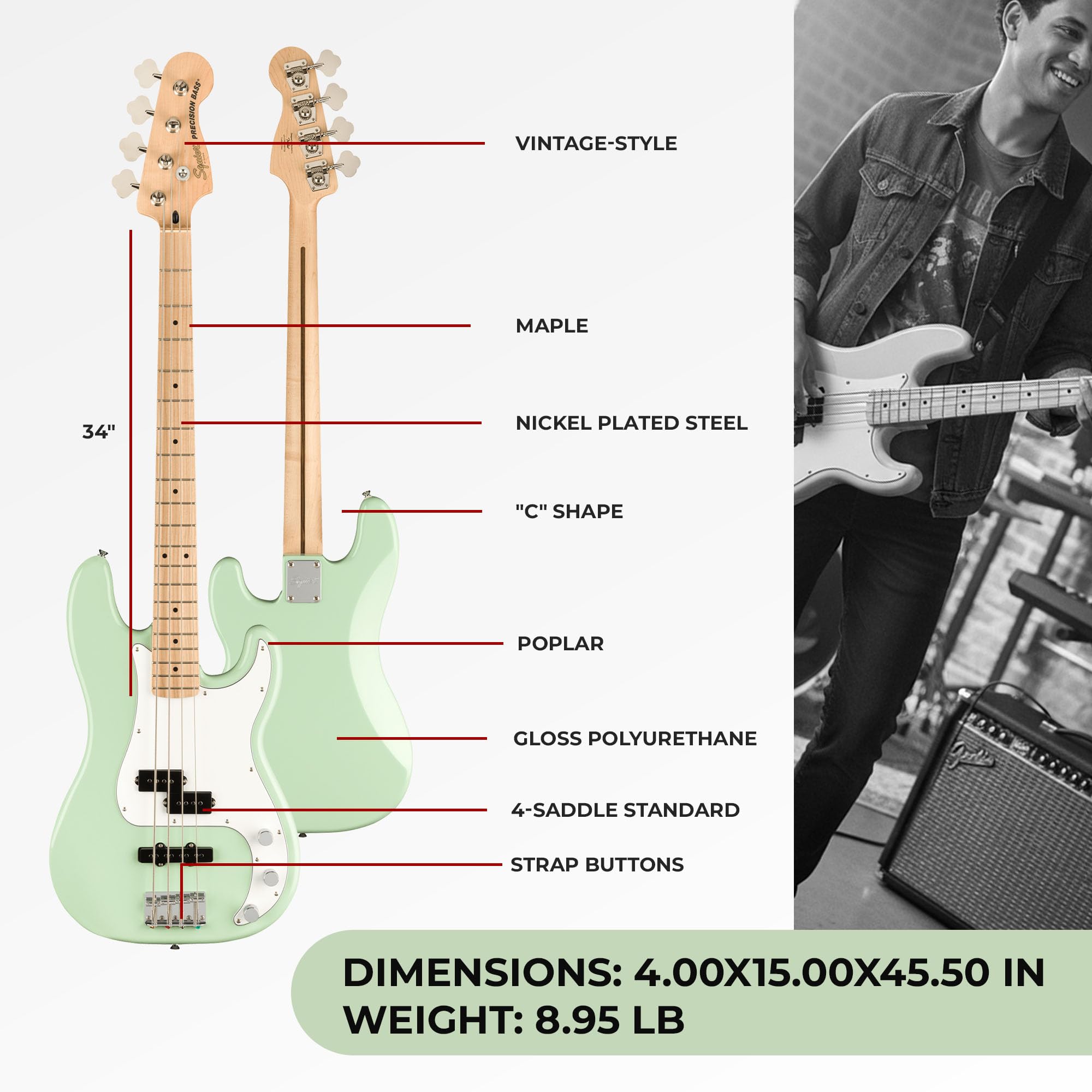 Fender Squier Affinity Precision Bass - Surf Green : Amazon.in