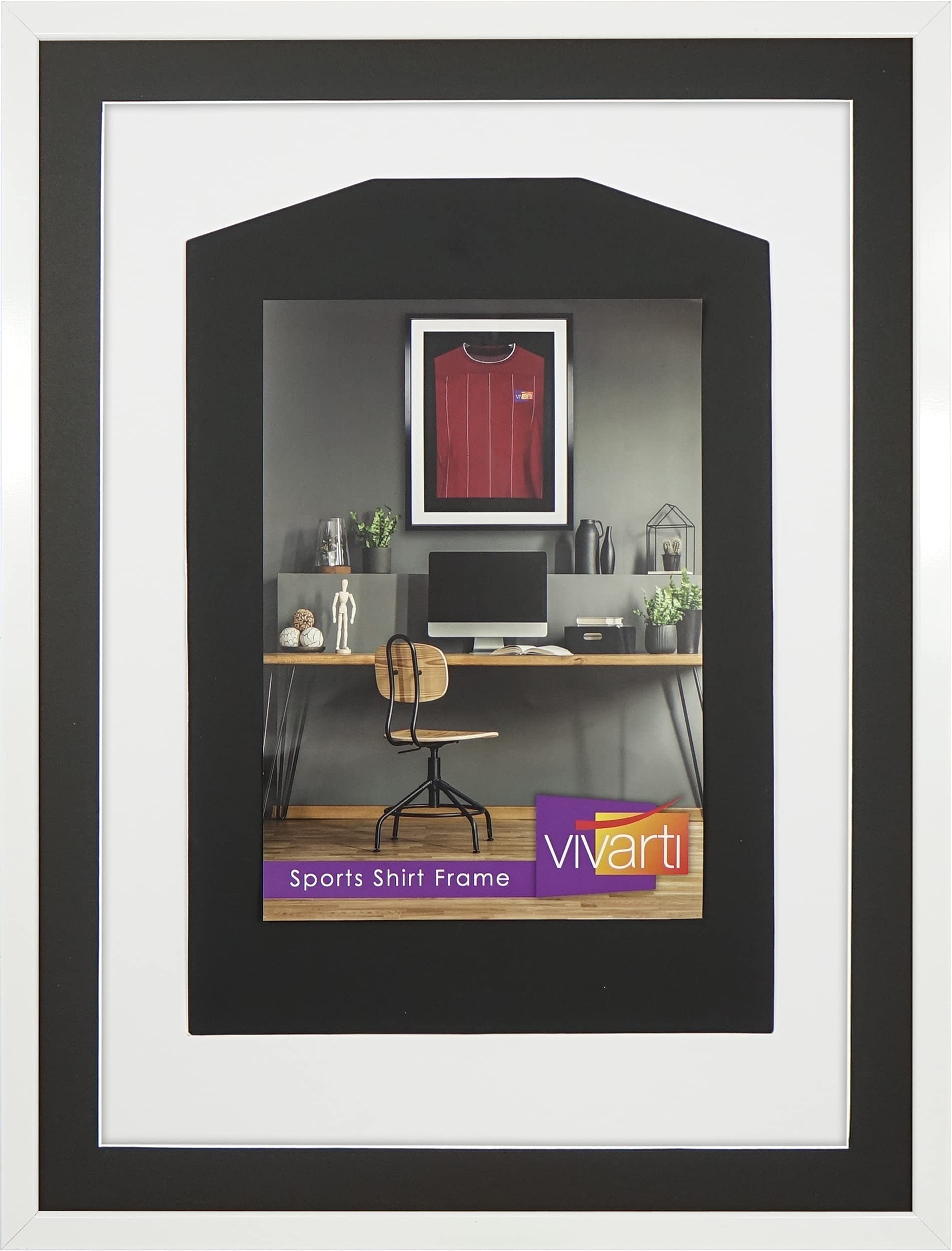 Vivarti Bilderrahmen für Erwachsene, 3D-Sport-Shirt, 60 x 80 cm, glänzender weißer Rahmen, schwarzes Passepartout, weiße Rückwand