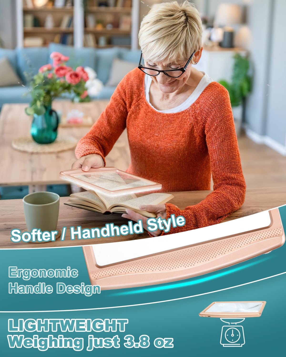 Lupa recargable para lectura, oro rosa