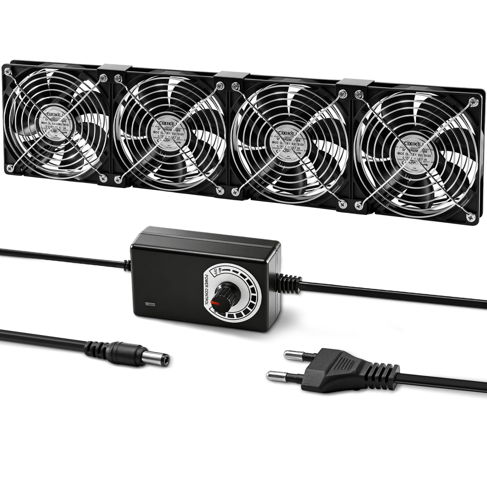 4 ventole da 120 mm per PC, 12 V, ventola per computer, con spina di alimentazione e regolatore di velocità continuo per PC, laptop, TV, router Chassis Cabinet Server