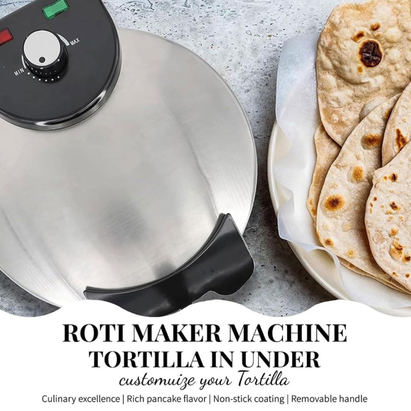 Macchina Per Roti Antiaderente Da 10 Pollici, Macchina Elettrica Per Roti Con Temperatura Regolabile E Doppio Lato, Per La Facile Preparazione Di Chapati E Tortilla