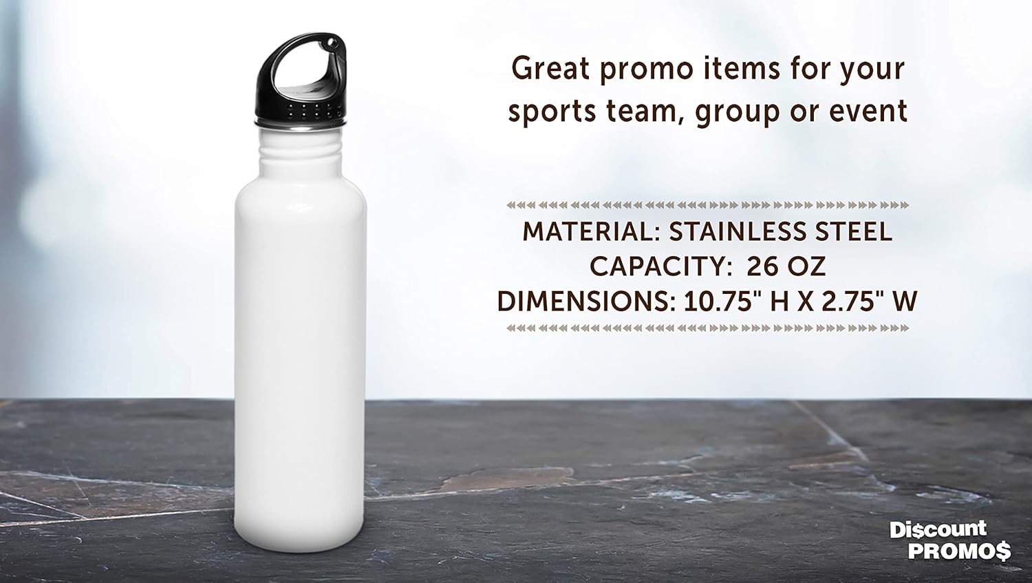 DISCOUNT PROMOS Stainless Steel Water Bottles 26 oz. Set of 10, Bulk Pack - Reusable, Leak Proof, Perfect for Gym, Hiking, Camping, Outdoor Sports - White