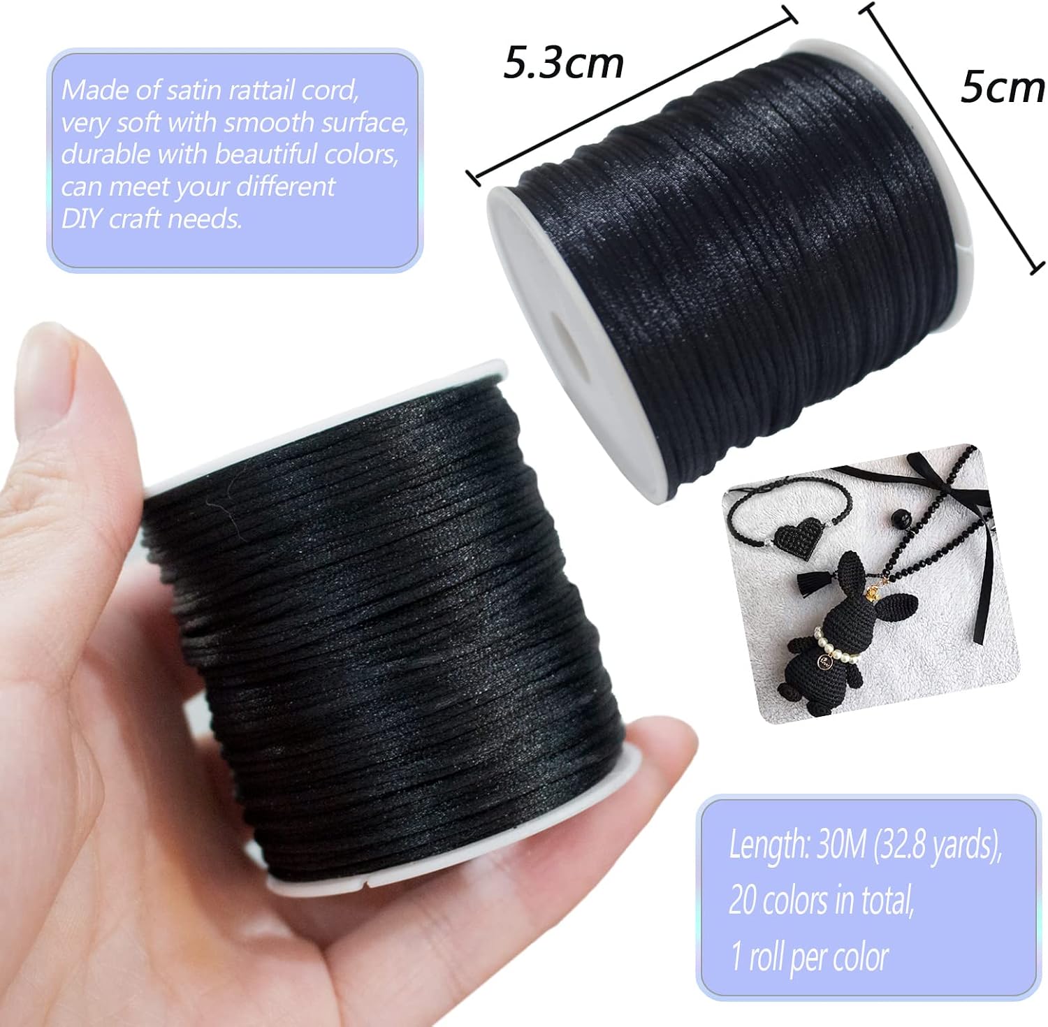 FQTANJU 656 Yards 1mm Rattail Satin Nylon Trim Cord 20 Colors Silk Cord Beading String for Necklace Macrame Friendship Bracelet Chinese Knot Kumihimo Dream Catchers Braid Hair