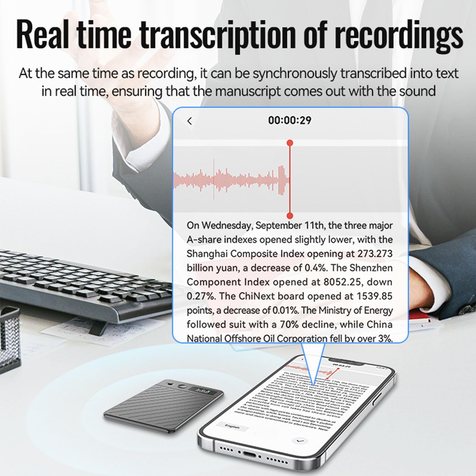 Sxhlseller Grabadora de Voz AI con Transcripción y Reproducción, Grabadora Digital con Control de Aplicaciones, Grabadoras de Voz a Texto en Tiempo Real para Reuniones Conferencias (32GB)
