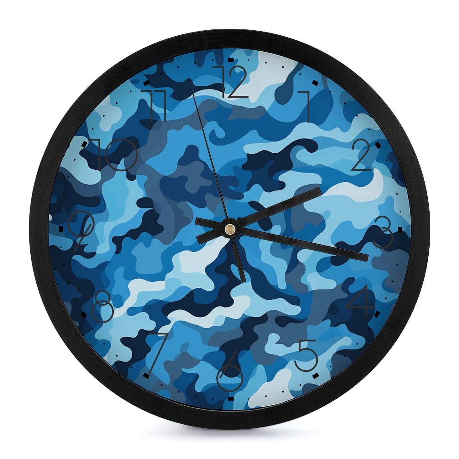 Horloge murale imprimée camouflage bleu pour une décoration de salon moderne