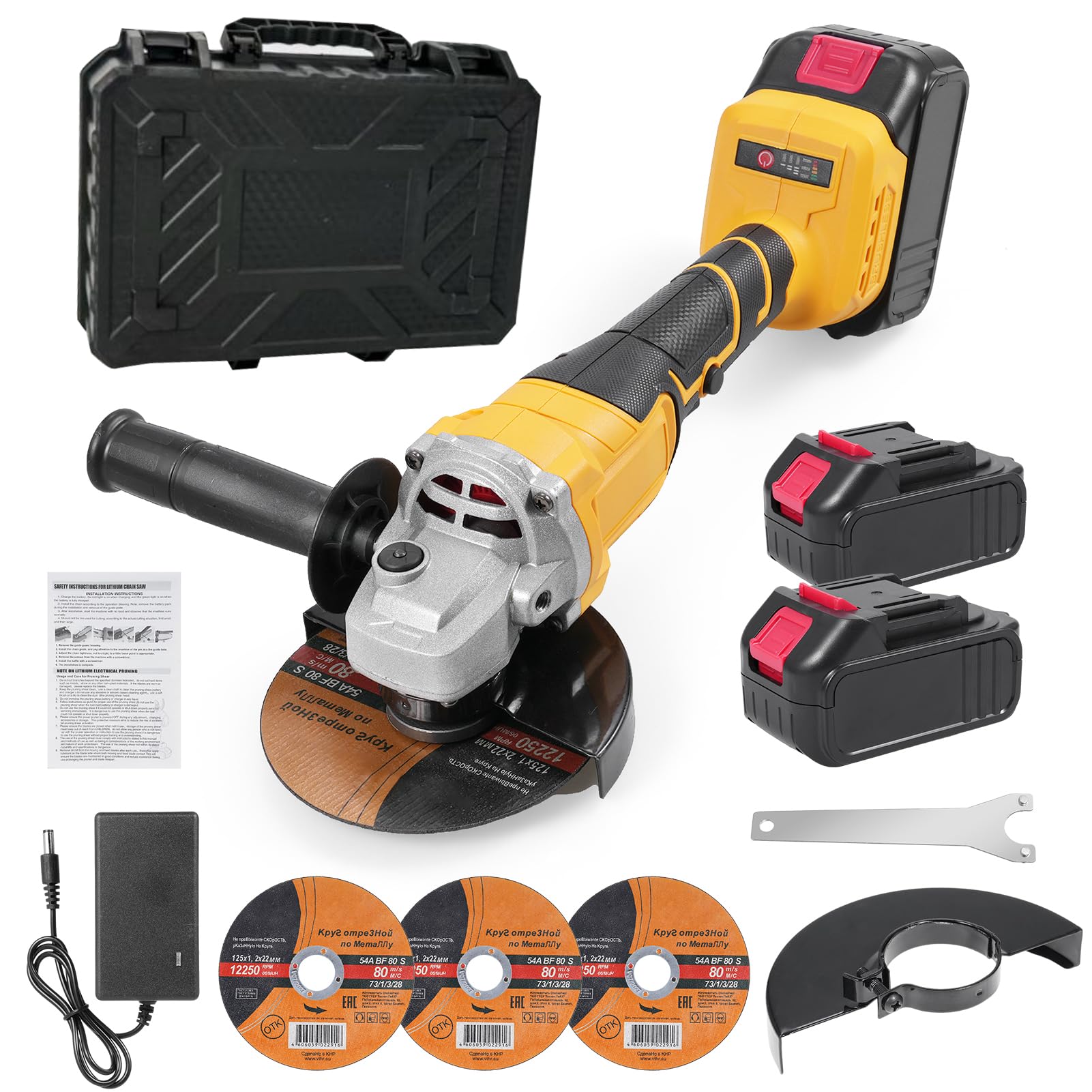 Meuleuse D’Angle Sans Fil 21V VISLONE – Moteur Sans Balais, 2 Batteries, 3 Disques 125 Mm – Coupe, Ponçage, Polissage Puissant
