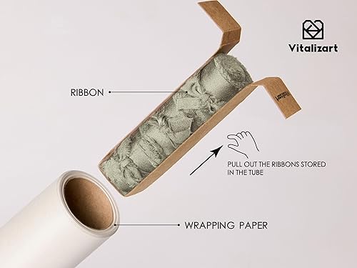 Miniatura 3 de Vitalizart Juego de Papel de Regalo Blanco 17" Perlado-Luster Con Cinta de Seda Satinada y Etiquetas de Regalo Reciclables Para Navidad, Cumpleaños,