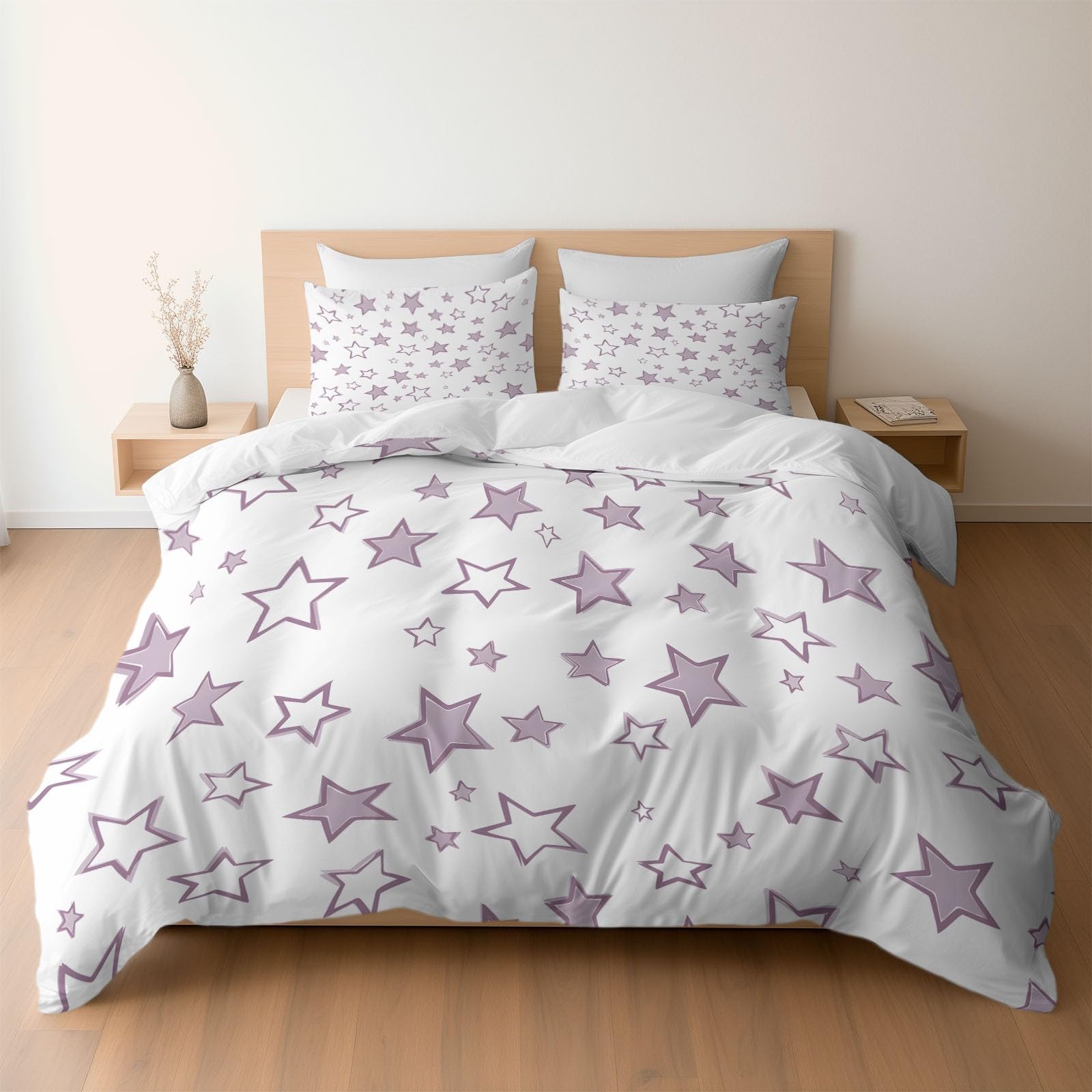 Generisch Nordisch Modern 3-teiliges Bettwäsche-Set, 1 Bettbezug 240 x 220 cm und 2 Kissenbezüge 80 x 80 cm, Elegante Sterne, Mikrofaser, wendbar, modern, Kinderzimmer, Weiss