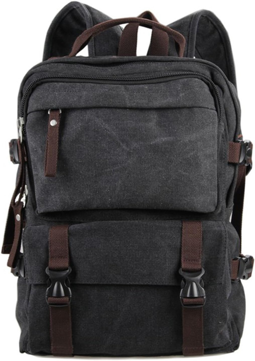 Coolcy Vintage Casual Style Women Men Canvas Backpack New Fashion Camping Bag Laptop Bag Travel Schoolbag (Black)