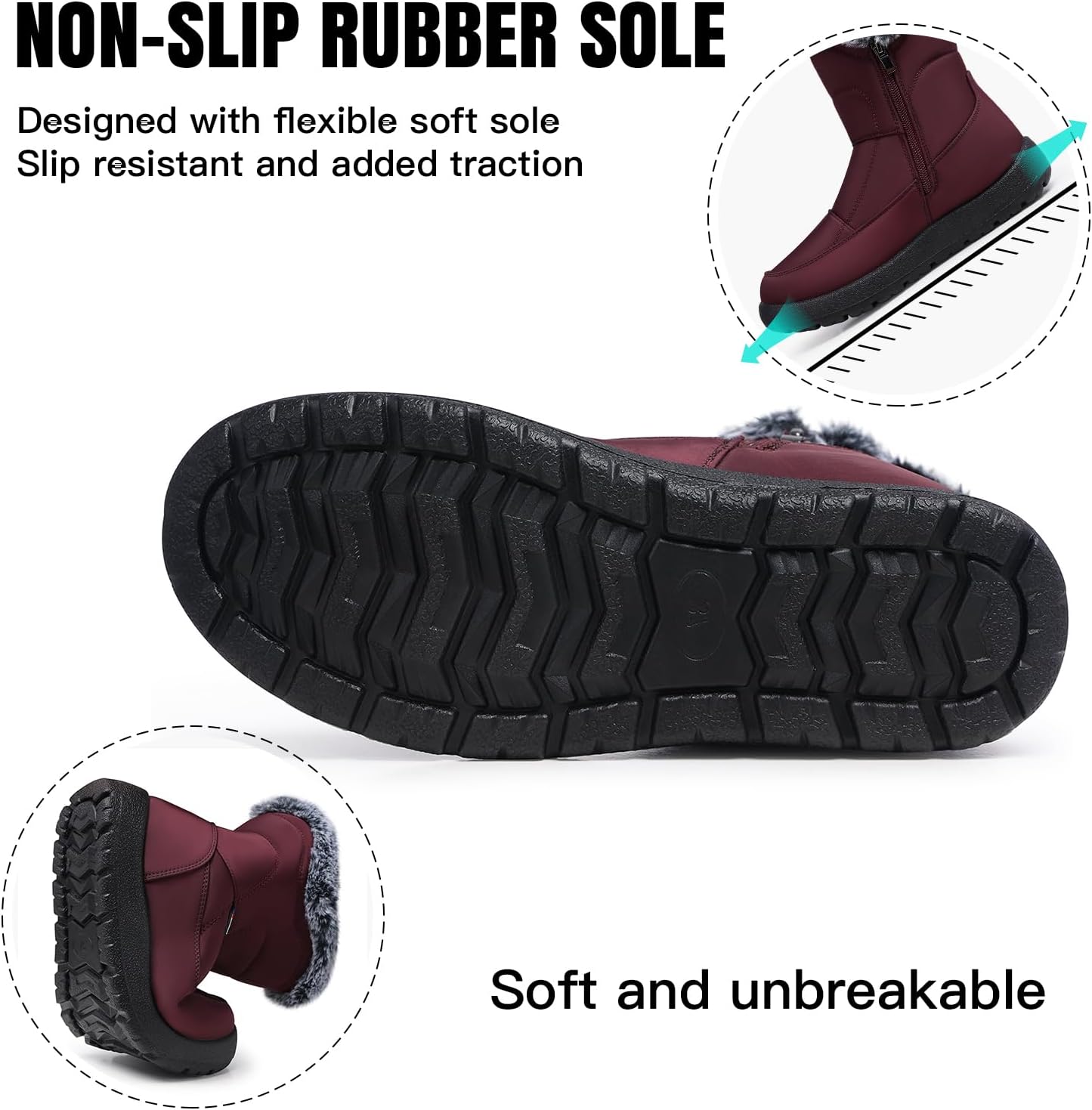 SHIBEVER Women's Snow Boots Winter: Waterproof Fur Lined Anti-Slip Ankle Booties Outdoor Comfortable Warm Women Snow Boot - Image 4