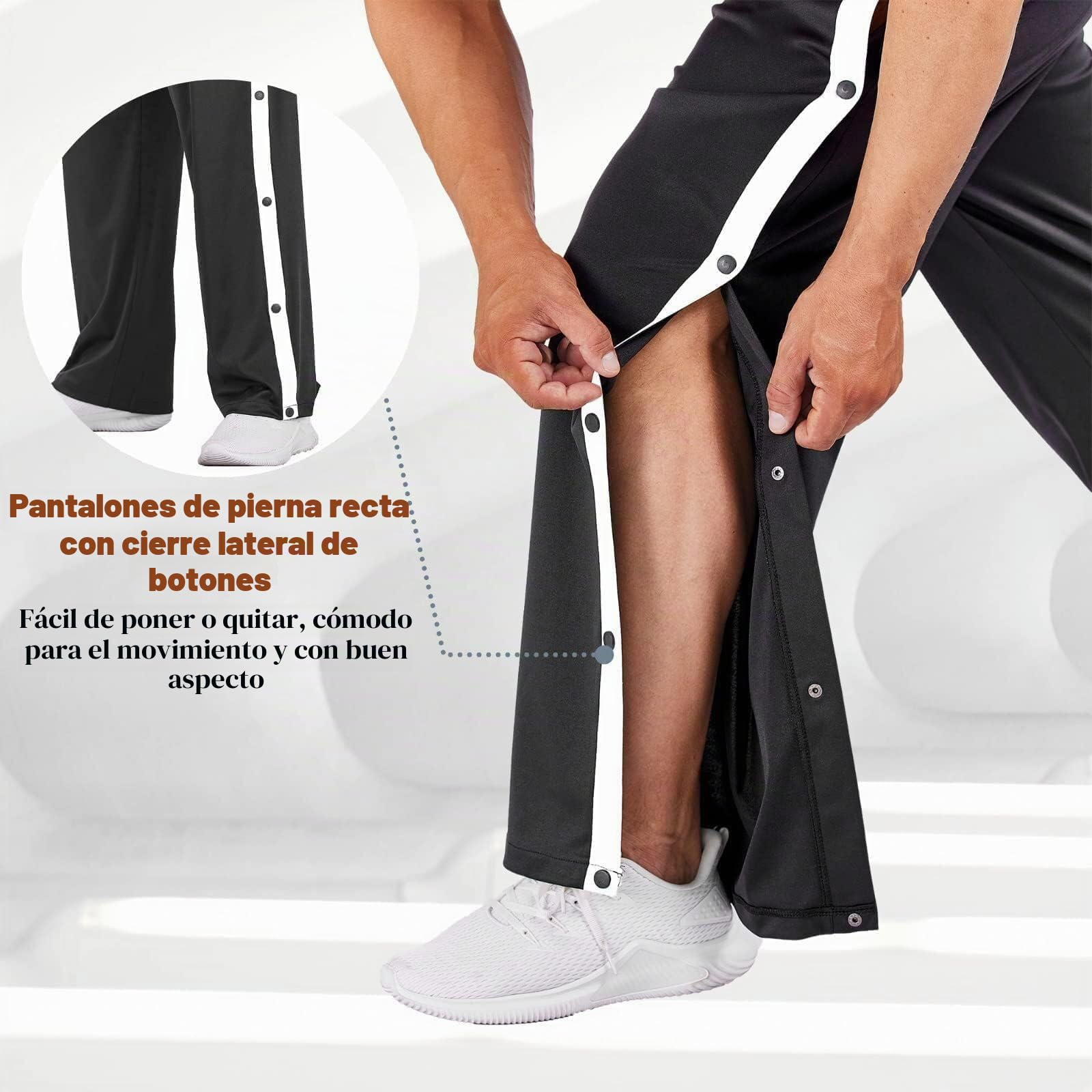 PINSPARK Pantalones de chándal para hombre, pantalones de rehabilitación, con botones de presión laterales, pantalones de deporte, fitness, pantalones de entrenamiento con bolsillos