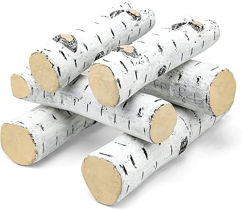 Uniflasy Juego de troncos de chimenea de gas de 15.9 pulgadas, abedul blanco de cerámica, decoración de madera de cerámica para insertos interiores,