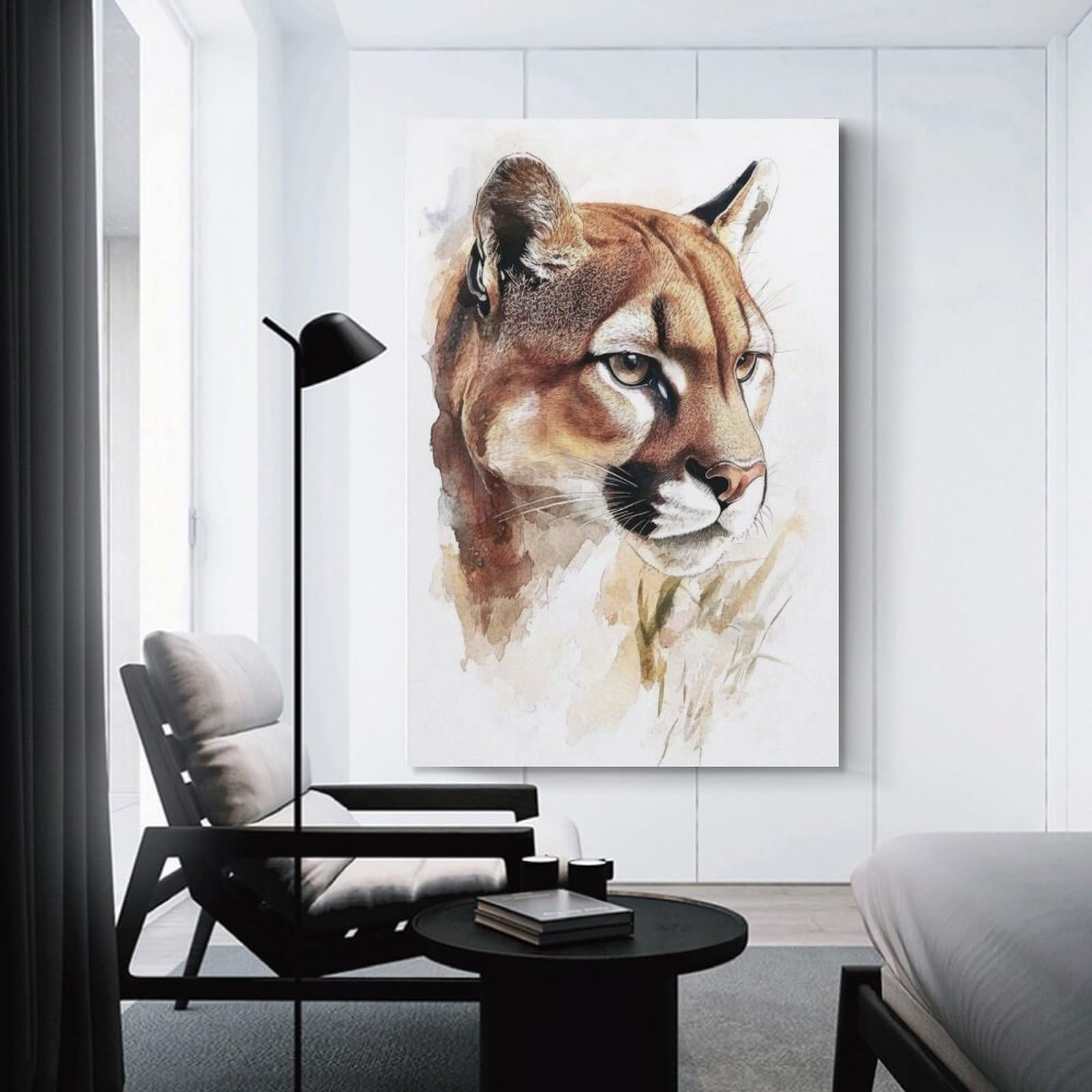 Junmoney Home Decor Wall Art Watercolor Cougar Portrait, 16x24inch(40x60cm), for New Homes, Bedrooms Or Workspaces, Home Decor Gift with Stylish Appeal